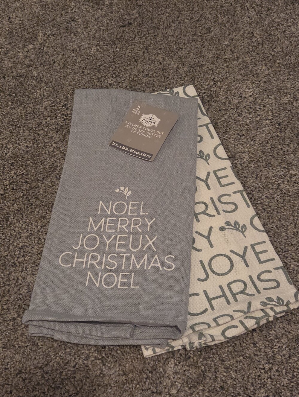 Holiday Kitchen Towel Set Merry Christmas Noel Joyeux Set Of 2